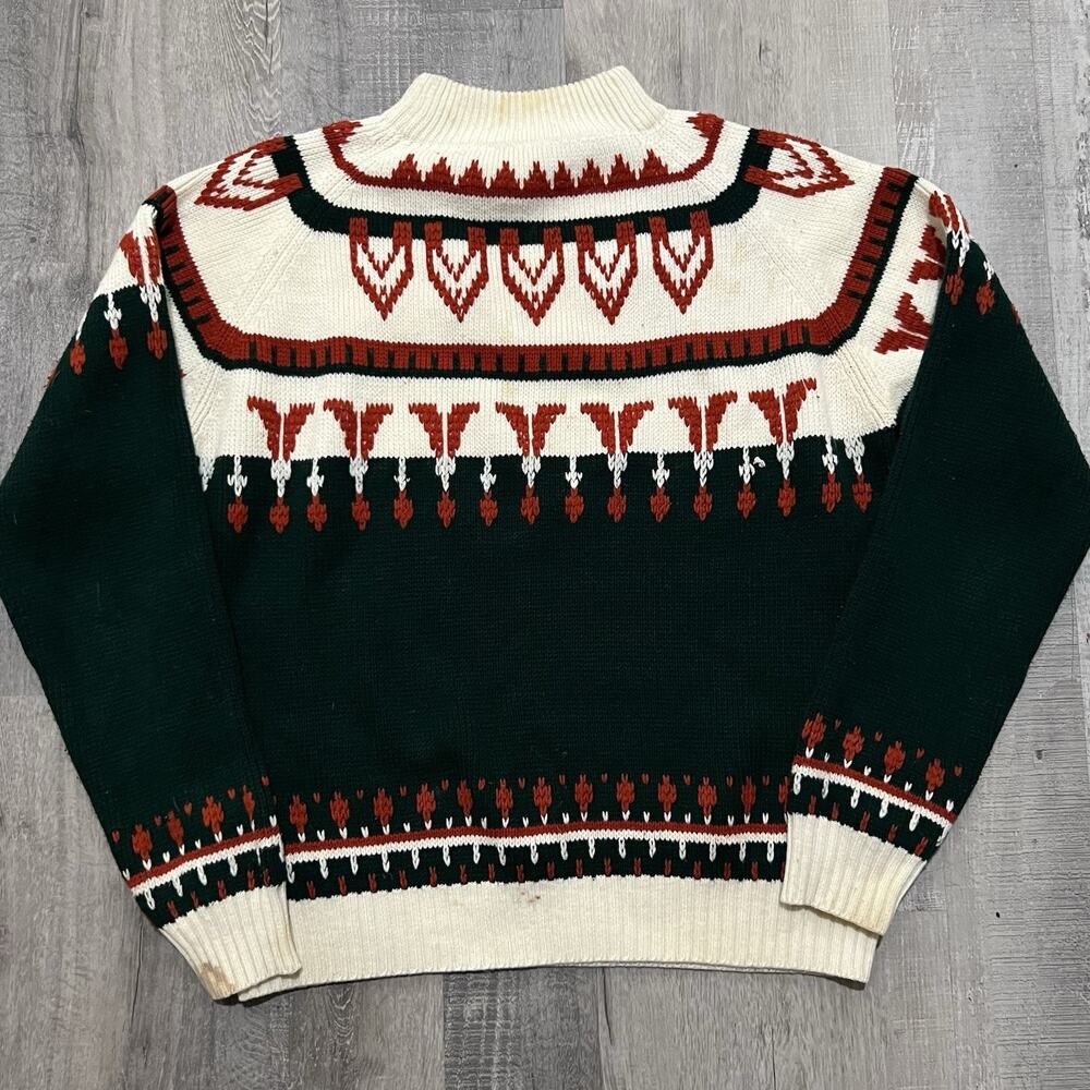 VTG 70s 80s JCPenney Acrylic Green/Orange Fair Isle Pull Over Sweater Size Large